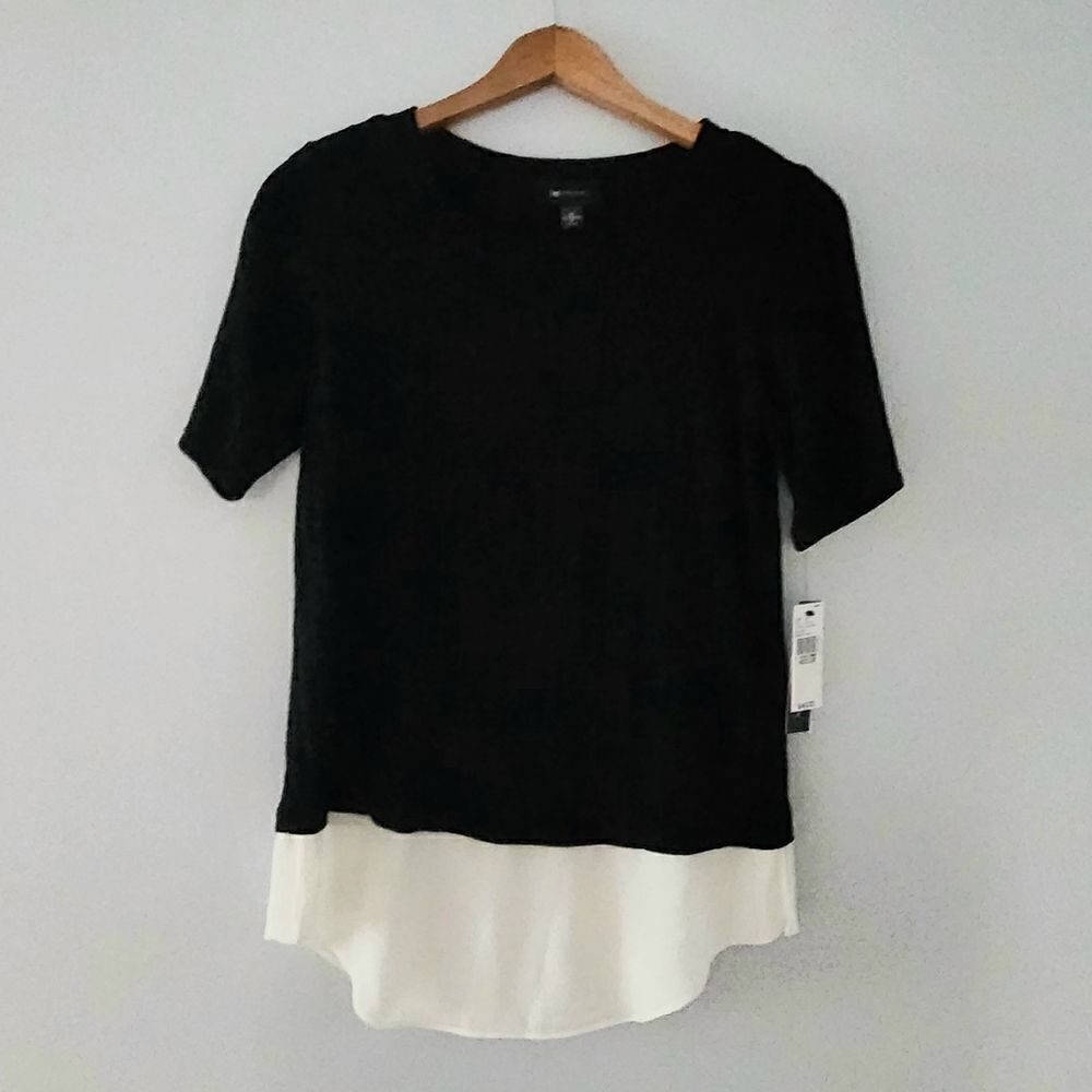 AB Studio short sleeve sweater new with tags womens size medium black and ivory